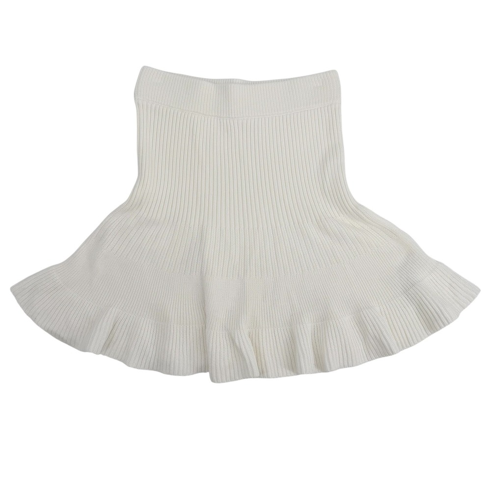 Free People Soft Girl Mini Skirt S White Ribbed Knit Flounce Ruffle Hem Coquette
